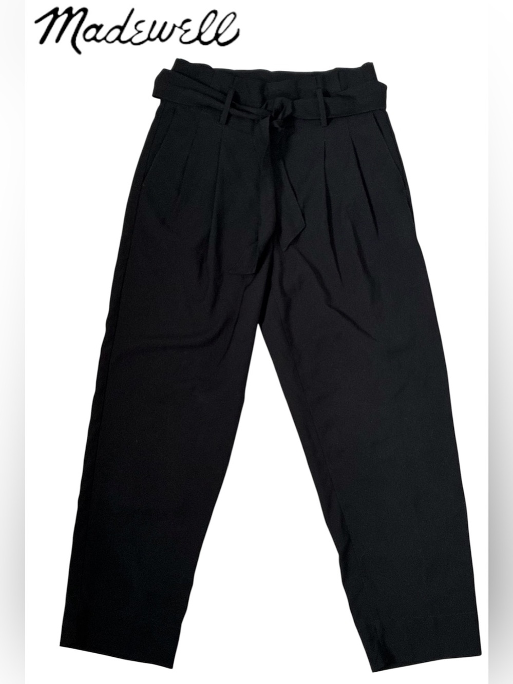 BLACK MADEWELL PAPERBAG PANTS BELTED WIDE LEG CROPPED TAPERED